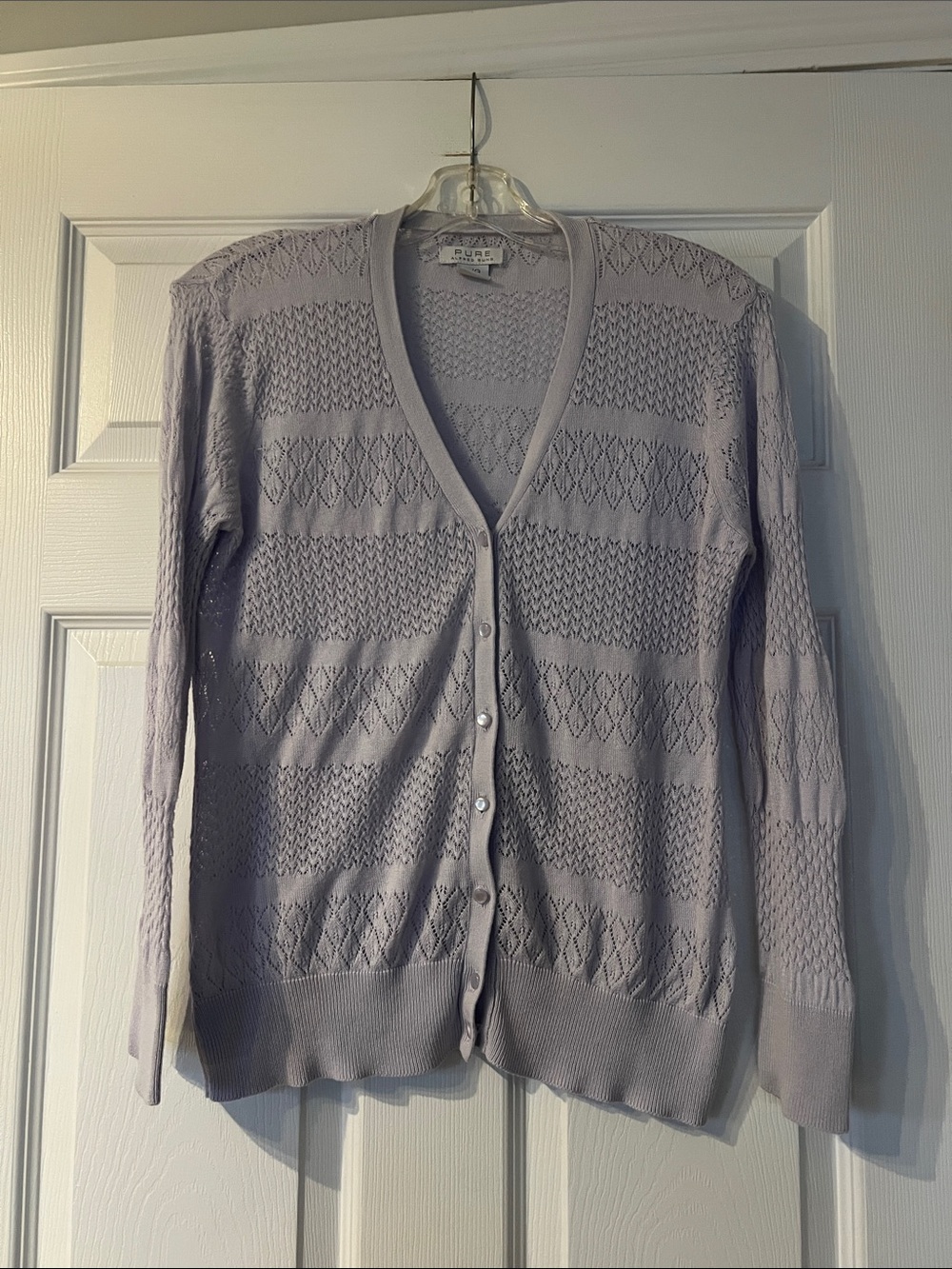 ALFRED SUNG Light Lavender Openwork Knit Button-Front Cardigan
